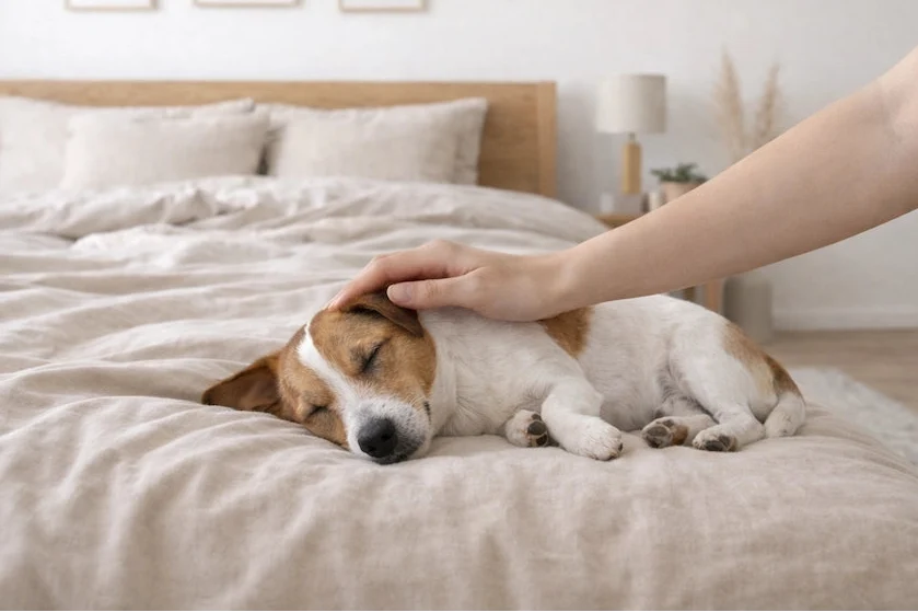 Gepflegter Hund liegt entspannt auf dem Sofa, Bestseller für natürliche Hundepflege