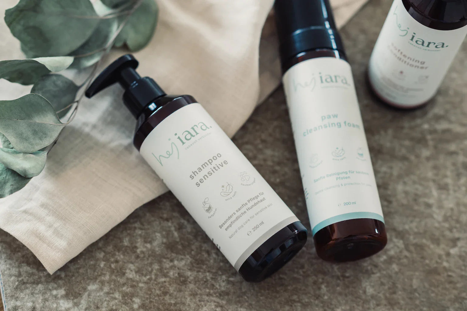 hej iara Pflegesets – Sensitive Shampoo, Pfotenschaum & Conditioner für die komplette Hundepflege