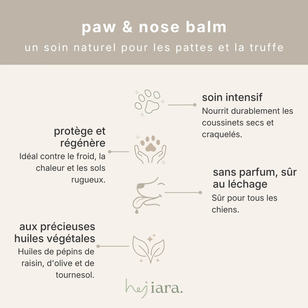Baume pattes et truffe hej iara aux huiles végétales, soin intensif sans parfum.